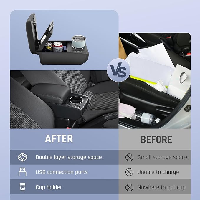 YJYWZH Car Armrest Storage Box for Hyundai Accent Solaris Verna 2017-2020 Double-Layer Car Center Console Armrest Box with 6 USB Ports and Cup Holder for Car Accessories(Black Thread)