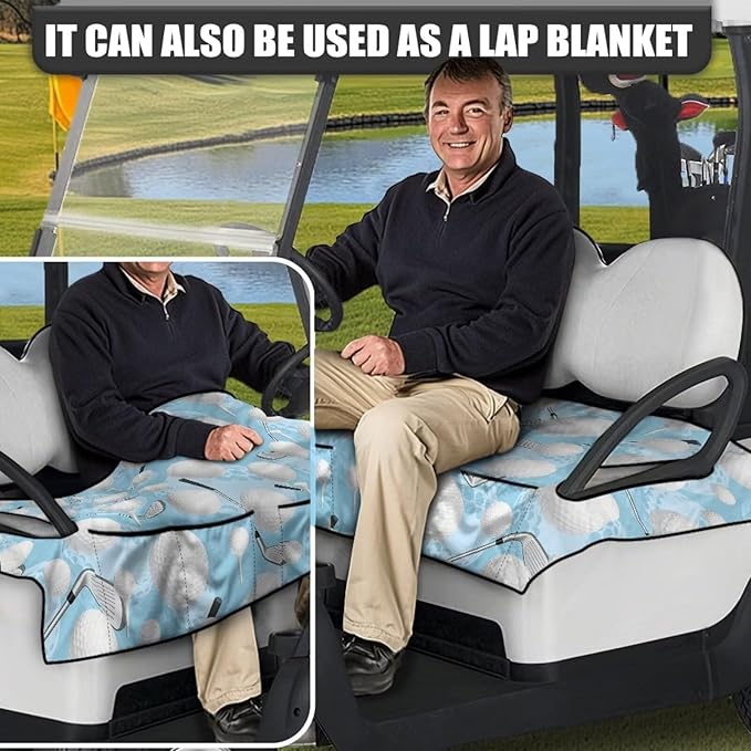 Biyejit Golf Cart Seat Covers with 4 Pockets Golf Cart Seat Towel Blanket Fits 2-Seat Golf Carts, Golf Cart Accessories