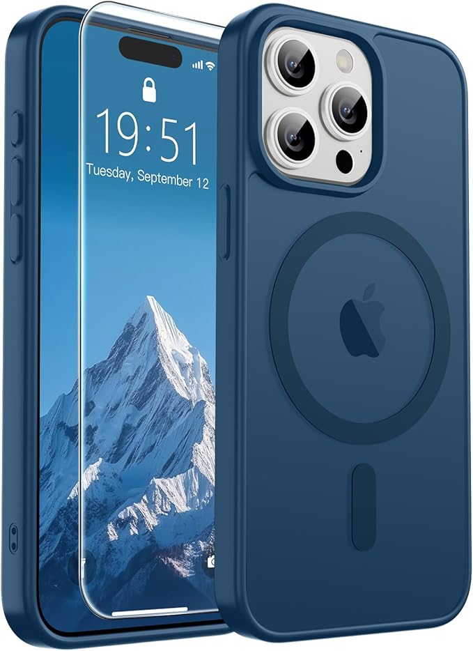 SUPFINE Magnetic for iPhone 15 Pro Max Case(Compatible with MagSafe)(Military Grade Drop Protection) Slim Translucent Matte Shockproof with Anti-Fingerprint Phone Case,Deep Blue