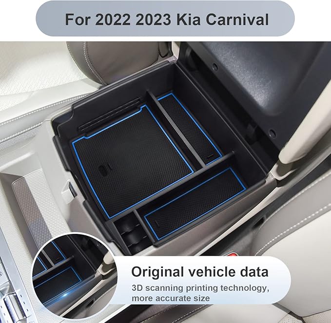 SKTU for 2022-2024 2025 2026 Kia Carnival Center Console Organizer 2022-2024 2025 2026 Carnival Accessories Insert ABS Materials Tray 2024 2025 2026 Carnival Console Tray with Coin and USB Hole (Blue)