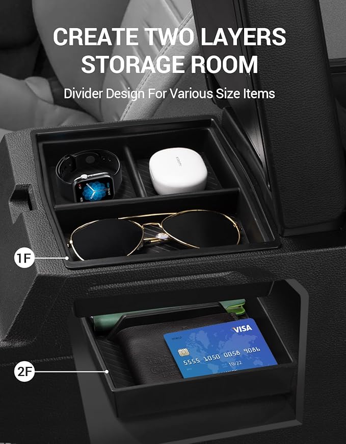 Ecarzo 3PCS Center Console Organizer for 2024 2025 2026 Toyota Tacoma Armrest Hidden Storage Box, Maximize Space & Reduce Clutter, Tacoma Interior Accessories