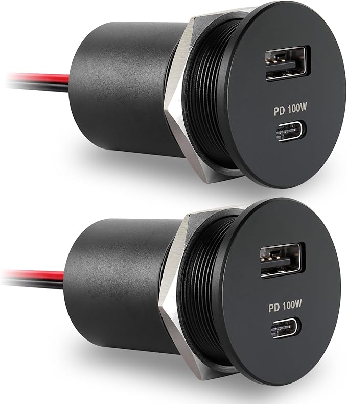 Acegoo 118W 12V USB Outlet 100W Type-C Laptop Car Charger,18W QC3.0 USB-A Dual Port Fast Charging Socket, Replacement Car Charger Accessories for RV Camper Trailer Truck Boat Golf (2Pcs)