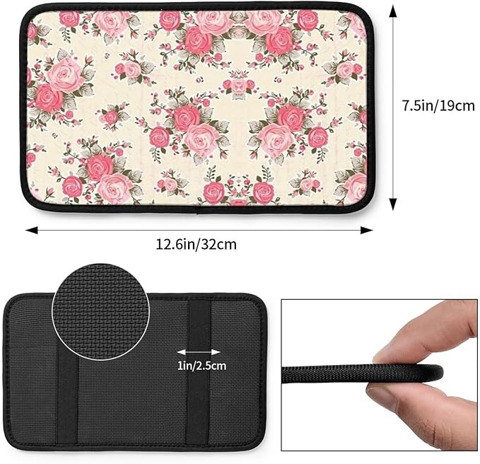 Car Armrest Cover Auto Center Console Pad Arm Rest Cushion Soft Car Accessories Universal for Most Vehicle (Flowered Pattern Design)