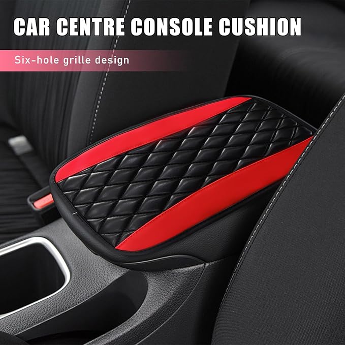 Car Center Console Cushion Pad, PU Leather Waterproof Auto Armrest Box Cover Protector, Comfortable Armrest Seat Box Cover Mat, Universal Car Accessories for SUV Truck (Red)