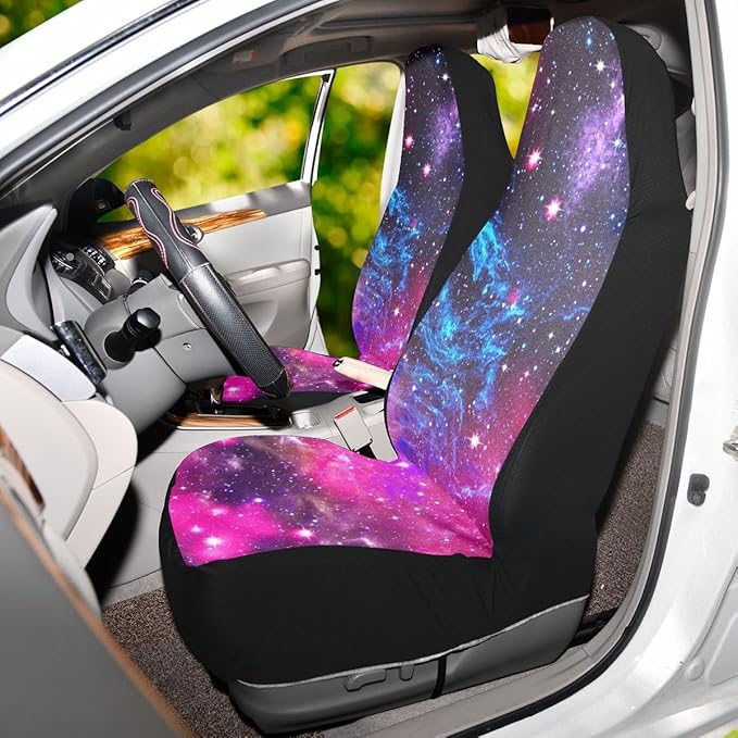 Galaxy Car Seat Covers Set of 2,Deep Space Abstract Natural Universe Blue Purple Galaxy Stars Universal Auto Front Seat Protector for Women Men Nebula Design Car Accessories Fit for Car Truck
