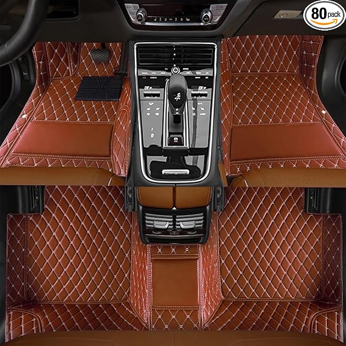 TREGOO All Weather Car Mats Custom Fit Non Slip Floor Mats for 1998-2025 Cars Personalized Leather Protection Pads Suitable for Men Women (Light Brown)