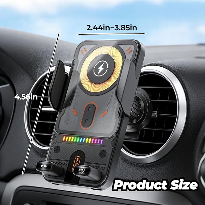 2026 New Cool Car Wireless Fast Charging Holder, Motorized 90° Rotating Phone Mount Charger with Auto-Clamping, 15W Wireless Car Charger for Smartphones, Smart Sensor Air Vent Accessories