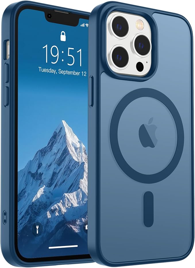 SUPFINE Magnetic for iPhone 12 Pro Max Case (Compatible with MagSafe) (Military Grade Drop Protection) Translucent Matte Shockproof Phone Cover,Deep Blue