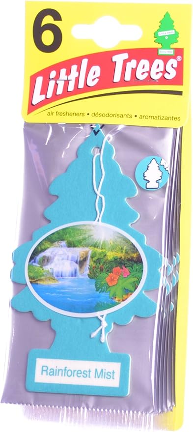LITTLE TREES Cardboard Hanging Car, Home & Office Air Freshener, Rainforest Mist (Pack of 6)