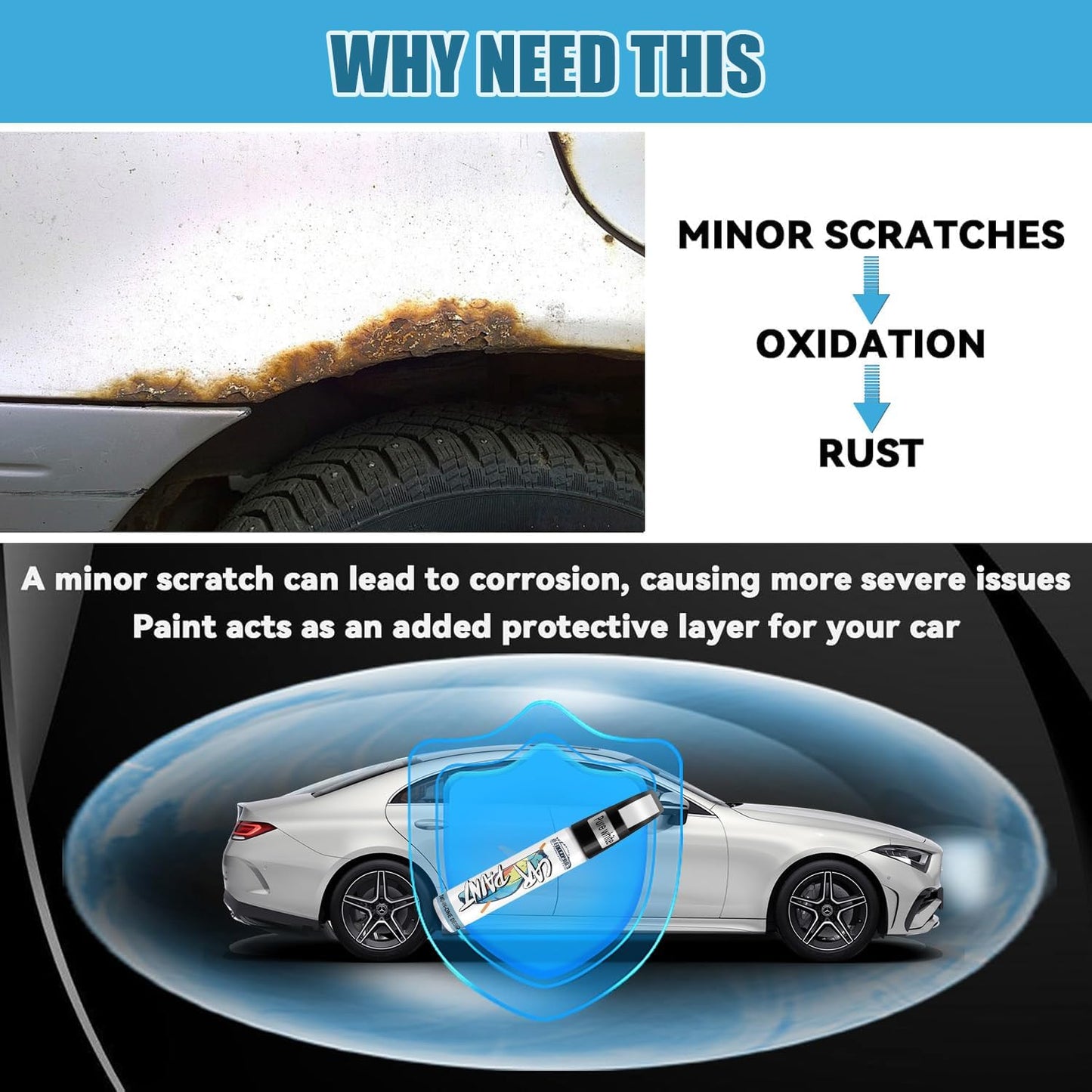 White Car Paint Touch Up, Car Scratch Repair Pen, Color Accurate Automotive Paint with Varnish Clear Coat Pen Quick and Easy Fix Vehicles Chip Rim Scuff Repair