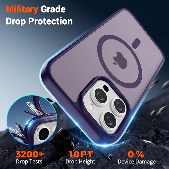 SUPFINE Magnetic for iPhone 15 Pro Case (Compatible with MagSafe) (Military Grade Drop Protection) Translucent Matte Shockproof Phone Case, Dark Purple