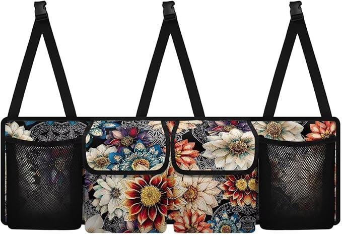 Boho Style Car Trunk Organizer Mandala Floral Flowers Collapsible Cargo Bag Backseat Car Organizer,Space Saving Expert