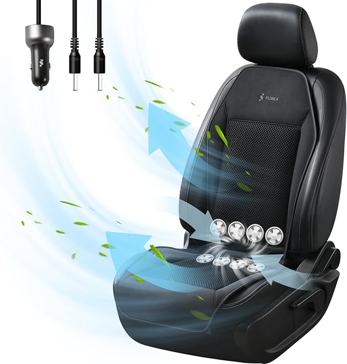 FLORICH Cooling Car Seat Covers with 8 Turbo Fans Blowing & Suction Ventilated Car Seat Cushion 12V-24V 3-Speed Adjustable Car Seats Cooling Pad Universal Fit for Car SUV Truck Van Summer Driving