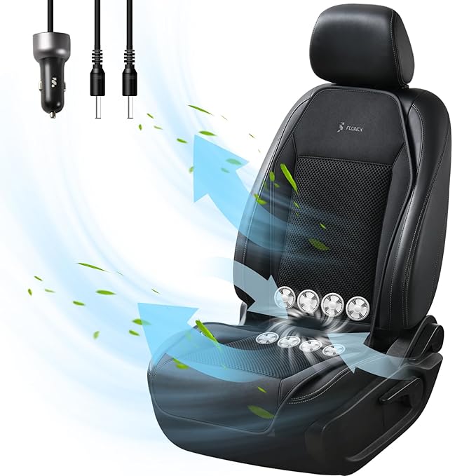 FLORICH Cooling Car Seat Covers with 8 Turbo Fans Blowing & Suction Ventilated Car Seat Cushion 12V-24V 3-Speed Adjustable Car Seats Cooling Pad Universal Fit for Car SUV Truck Van Summer Driving