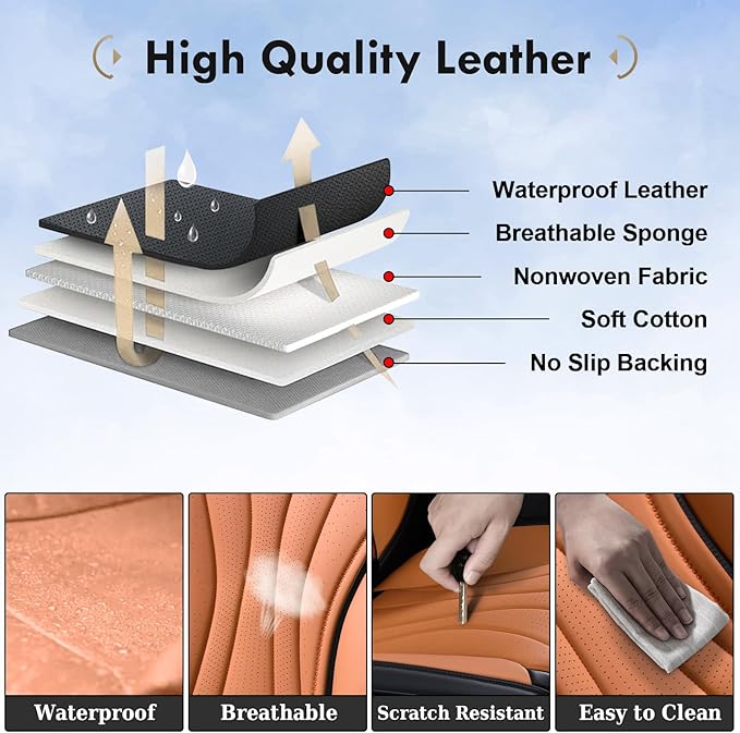 Coverado Leather Seat Cover for Cars, Front and Back Car Seat Protector, Waterproof Seat Covers Full Set, Luxury Car Seat Covers, Automotive Seat Cushions Universal Fit for Most Cars (Black&Brown)
