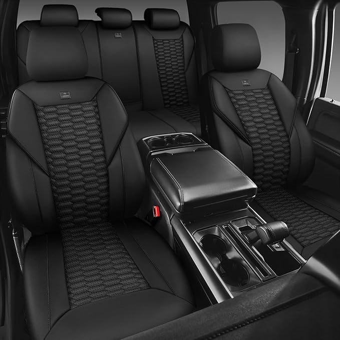 CAR PASS 3D Foam PU Leather Car Seat Covers Full Set,Luxury Breathable Faux Leather Seat Covers for Car,Anti Slip Universal Fit for SUVs Vans Sedan Truck Automotive,Armrest Airbag Compatible All Black