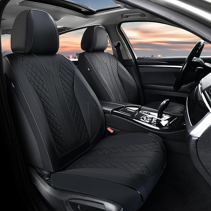 FLORICH Leather Automotive Seat Covers, Waterproof Seat Covers, Black Front Car Seat Cover, Full Coverage Car Seat Covers 2 Pack Car Seat Cushion Protector Universal Fit for Most Cars SUV Trucks