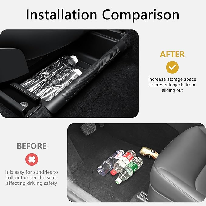 2PCS Under Seat Storage Box for Tesla Model Y 2024, TPE Storage Tray Box with Lid for Model Y 2020-2025 (2025-2026 New Model Y Juniper Can only be installed on rear of front seats (under)