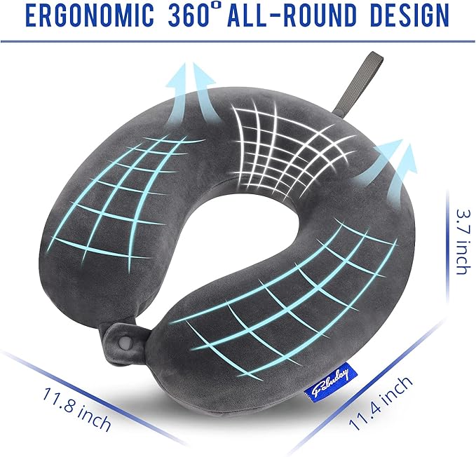 Travel Pillow Memory Foam for Airplanes - Neck Pillow for Traveling, Car, Home, Flight Pillow for Sleeping with Attachable Snap Strap Soft Washable Cover, Provide Head Neck Support Rest, Dark Gray
