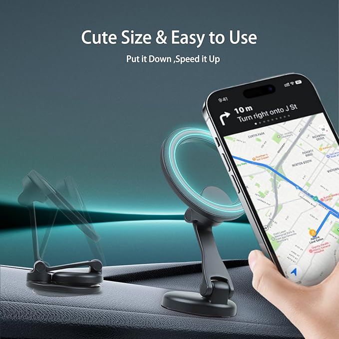 Fits MagSafe Car Mount for Universal Dashboard & Tesla Screen Zinc Alloy Foldable Hands-Free iPhone Car Mount Super Stable Car Mount for iPhone 15 Pro Max 14 13 12&All Phones