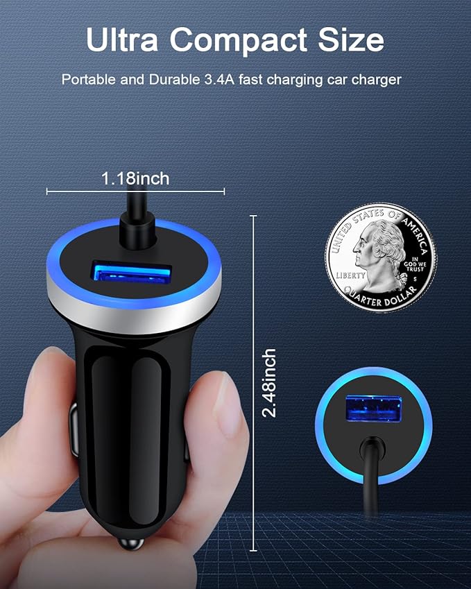 Cell Phone Car Charger for Samsung Galaxy A17 A16 A25 A15 5G A13 A14 A24 A03s S26 S25 S24 Ultra iPhone 17e 17 16e 16, USB C Cigarette Lighter Adapter Usbc Cord Fast Charging Typec Cargador Cable Auto