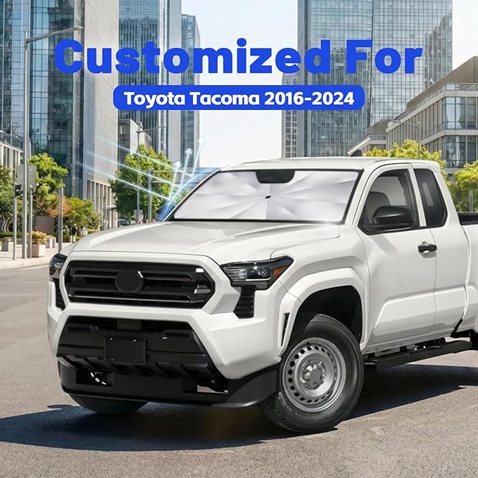 Windshield Sun Shade for Toyota Tacoma 2016-2024, Umbrella Car Shades with 360°Rotating Shaft, Foldable Front Window Sunshade for UV & Heat Protection
