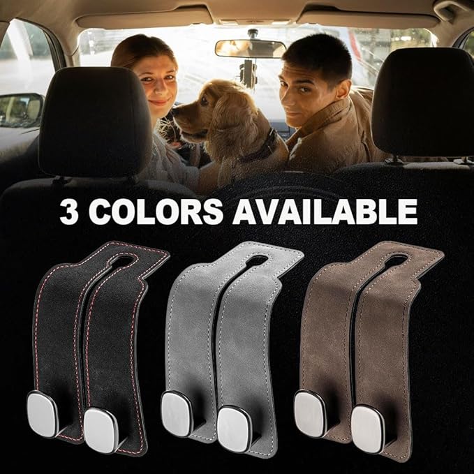 2026 New 2 in 1 Car Seat Back Storage Hook, Car Backseat Organizer Accessories, Premium Leather Headrest Hook for Auto Hooks Organizer for Handbag Purse Coat Bags (2, Black)