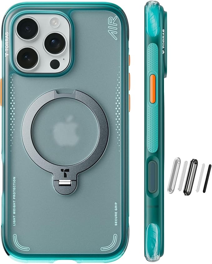 TORRAS Ostand Q3 Air for iPhone 16 Pro Case 6.3'' with Real Airbags, Fit for MagSafe, 360 Magnetic Stand, Mil-Grade Protection, Camera Control Button, Shockproof & Stylish Case for iPhone 16 Pro, Blue