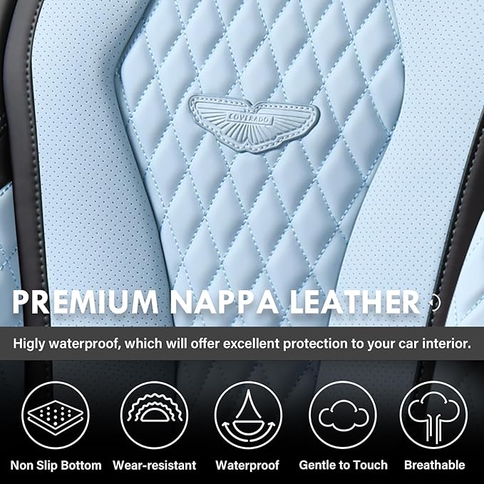 Coverado Auto Seat Covers, Car Seat Covers Full Set, Blue Car Seat Cover, Driver Seat Covers Front Seats Rear Seat Cover, Luxury Car Seat Cushion,Leather Seat Cover Seat Protector Fit for Most Cars