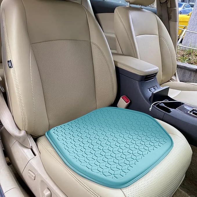 Gel Car Seat Cushion, Soft Cooling Honeycomb Non-Slip Vehicle Seat Bottom Mat for Long Sitting, Breathable Automotive Interior Chair Pad to Reduce Sweat, Universal for Truck SUV RV (Blue)