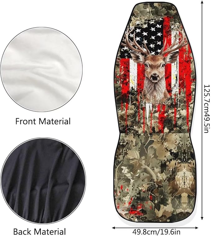ELEQIN Deer American Flag Front Car Seat Covers 2pc, Sunflower Automotive Seat Covers Car Accessories Universal Size Fit for Most Cars,SUVs&Trucks&Vans