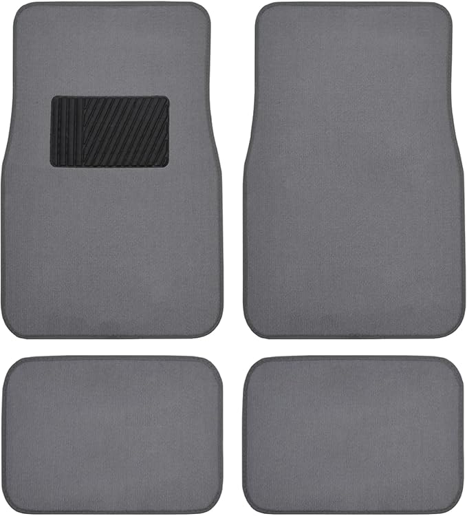 BDK Premium Medium Gray Carpet Floor Mats for Cars - Universal Fit Interior 4-Piece Car Mats Full Set with Vinyl Heel Pad Protector - Cute Car Accessories Interior Floor Covers for SUVs & Trucks