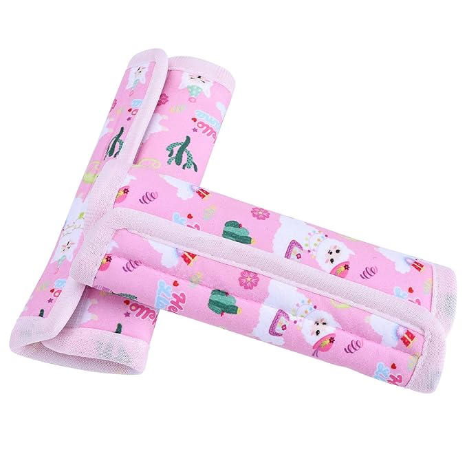 COOLBEBE Car Seat Straps Shoulder Pads for Baby Kids, Super Soft Seat Belt Covers for All Car Seats/Pushchair/Stroller/High Chair, Pink Alpaca, Polyester Material