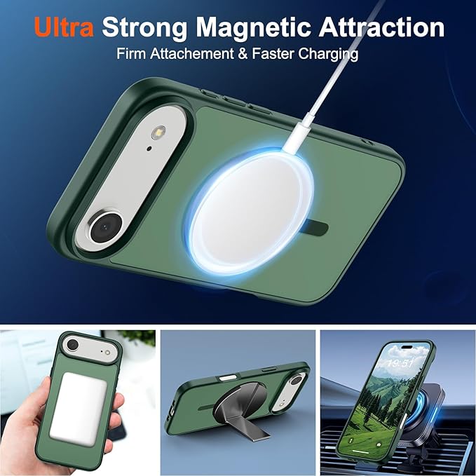 SUPFINE Magnetic for iPhone Air Case (Compatible with MagSafe)(Military Grade Drop Protection) Slim Translucent Matte Shockproof with Anti-Fingerprint Phone Cover for 17 Air,Forest Green