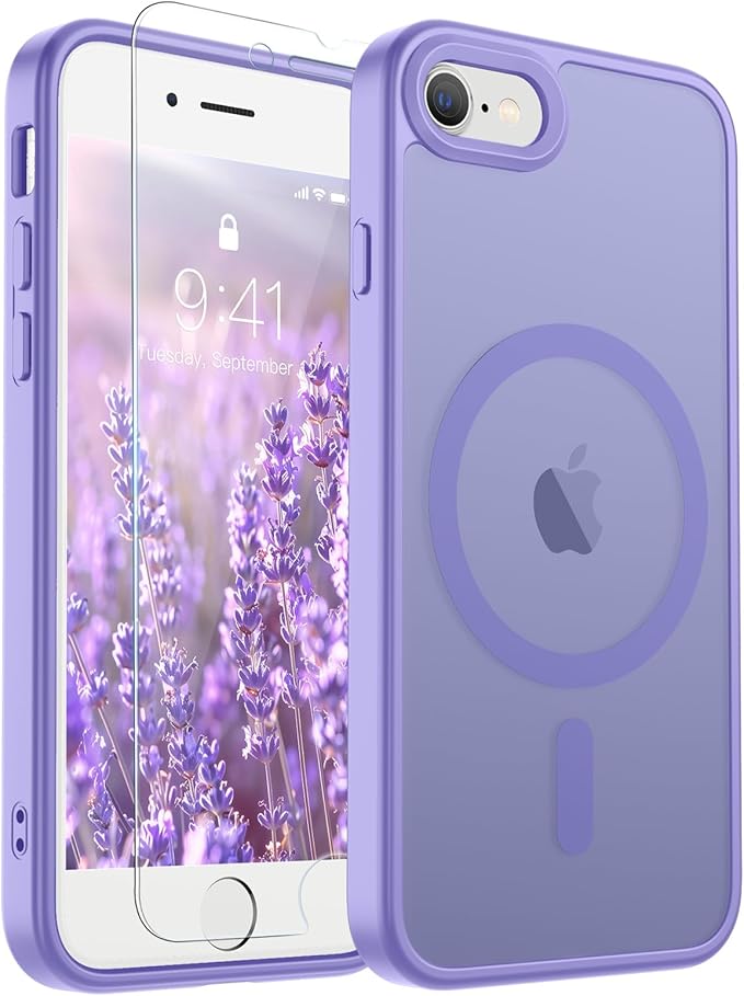 SUPFINE Magnetic for iPhone SE Case 2022 (3rd)/2020 (2nd), iPhone 8 Case (Compatible with MagSafe) (Military Grade Drop Protection) Translucent Matte Phone Cover,Purple