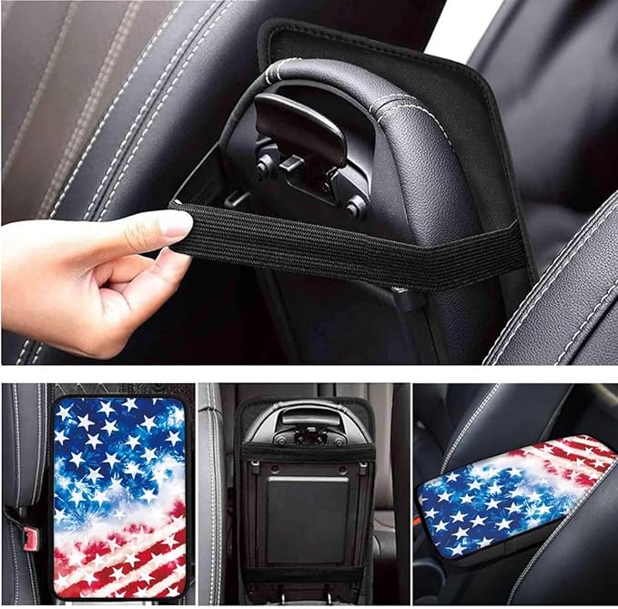 America Flag Print Car Steering Wheel Cover Independence Day Car Accessories Handbrake Cover Cup Coaster Auto Interiors Decor for Men Women 6pcs