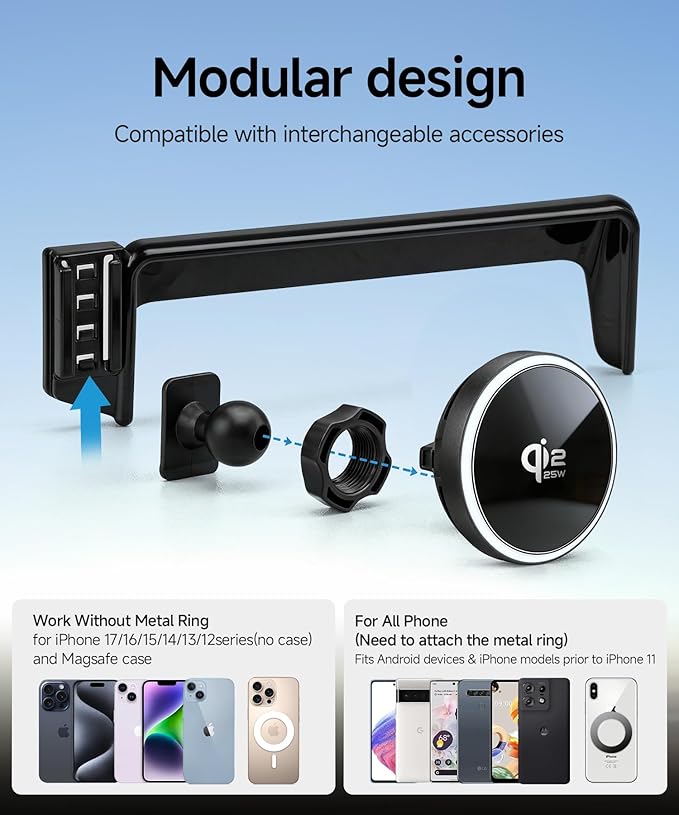 Qi2.2 Max 25W Fast Wireless Car Charger Phone Holder for 2021-2026 Nissan Rogue/2020-2025 Sentra/2019-2025 Altima 8-Inch Screen, Magnetic Phone Mount Compatible with MagSafe