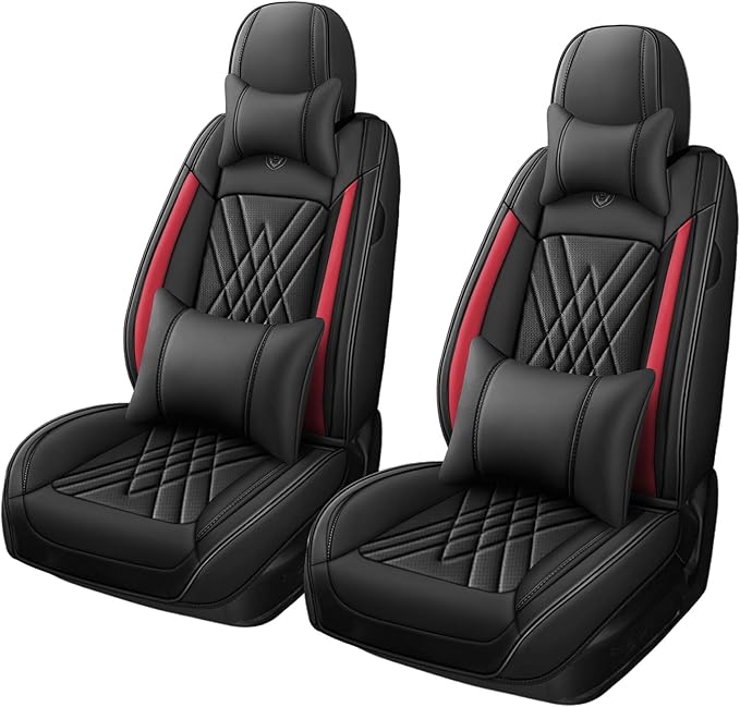 Car Seat Covers Compatible with Toyota Camry 2012-2026 Durable Waterproof Automotive Seat Covers Stretchable, Airbag Compatibility, Premium Nappa Leather(Black Red, 2 Pcs Front with Pillow)