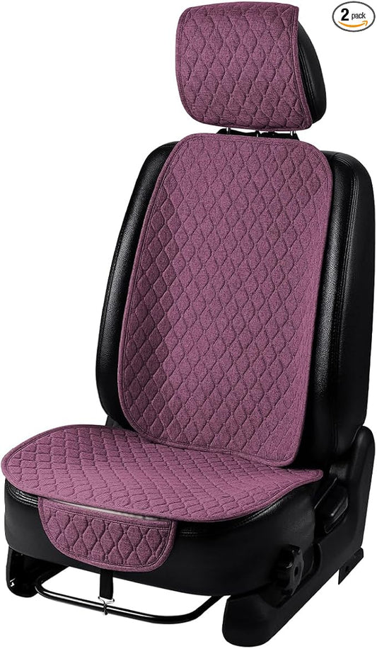 1 Pack Linen Car Seat Cover Front Seat Covers Soft & Breathable Front Premium Covers with Non-Slip Protector Universal Fits Most Automotive, Vans, SUVs, Trucks (1Pack Purple)