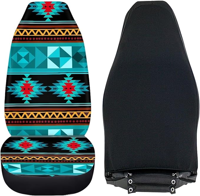ELEQIN Aztec Turquoise Car Seat Covers Two Front Only for Car, Automotive Interior Covers, Airbag Compatible, Quick Setup Universal Fit Seat Covers for Car, Truck, SUV