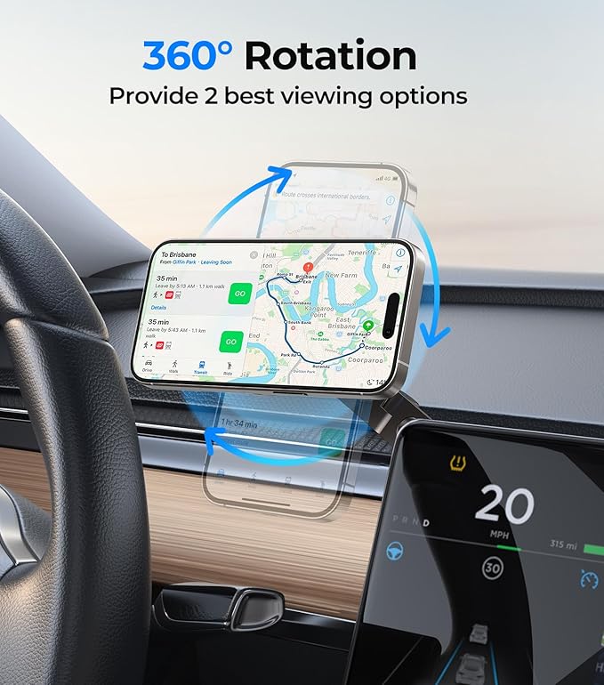 Tesla Phone Mount Charger for iPhone MagSafe 【Hidden Foldable Design】 15W Wireless Charging, Universal Car Magnetic Dashboard Phone Holder, Tesla Model 3/Y/Cybertruck Accessories