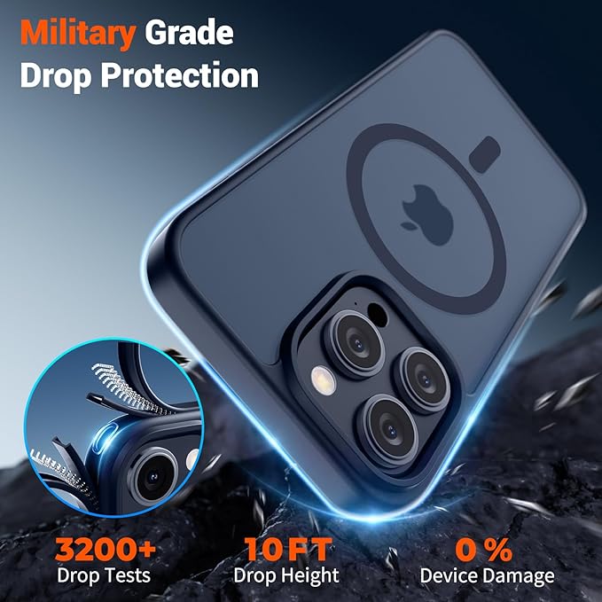SUPFINE Magnetic for iPhone 15 Pro Case with Screen Protector (Compatible with MagSafe) (Military Grade Drop Protection) Translucent Matte Shockproof Phone Cover,Dark Blue