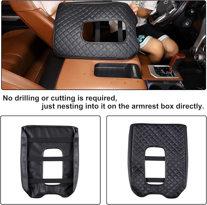 Aunginsy Leather Center Console Armrest Cover Compatible with Toyota Tundra 2014-2021, Car Armrest Pad Seat Box Cover Cushion Lid Scratch Protector Customized Waterproof Plaid Interior Accessories