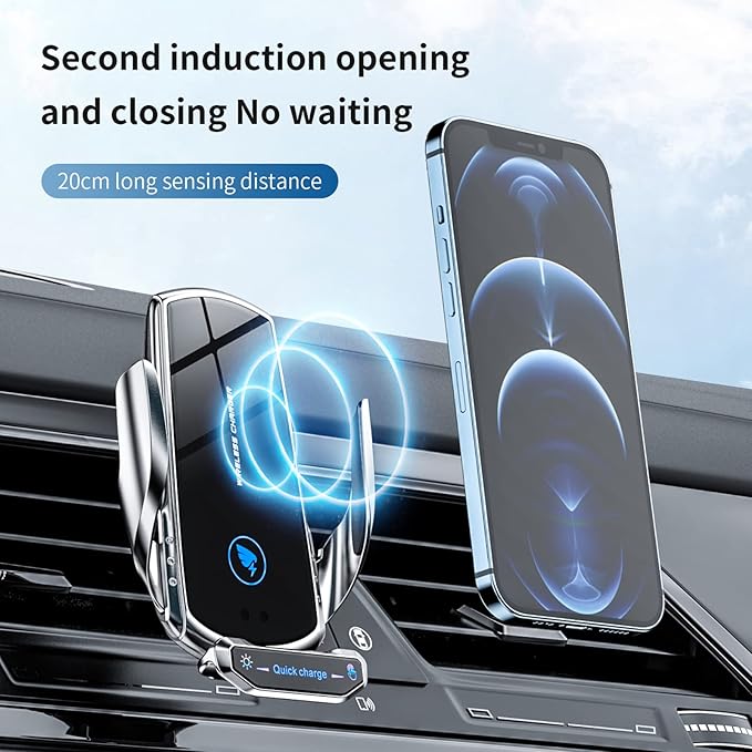 Wireless Car Charger Mount 15W Fast Charging Auto Clamping Automotive Electric Induction Car Phone Holder Mount Car Wireless Charger Air Vent Car Phone Mount Compatible with All Android (Black)