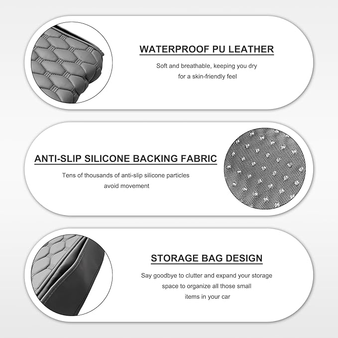 Car Armrest Cushion, Memory Foam Auto Arm Rest Box Protector with 2 Storage Bags, Waterproof Leather Center Console Cover Universal for Most Vehicles, Car Accessories (Gray)