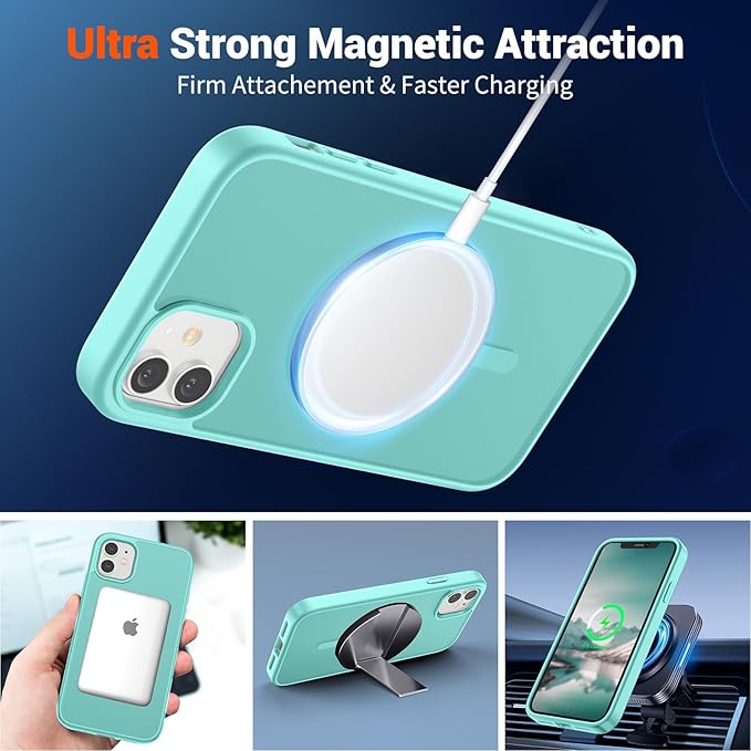 SUPFINE Magnetic for iPhone 11 Phone Case(Compatible with MagSafe)(Military Grade Drop Protection) Slim Translucent Matte Shockproof with Anti-Fingerprint Phone Case,Blue Green