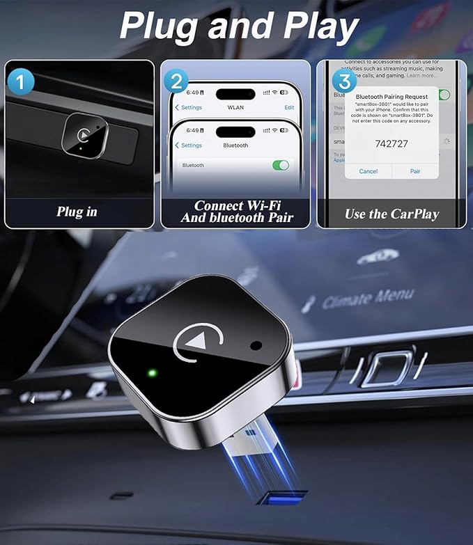 2026 Upgraded Wireless CarPlay Adapter& Android Auto Adapter, Mini&Stable CarPlay Wireless Dongle for iOS 10 Android 11 and Above(Black)