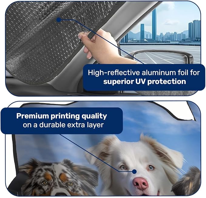 GENANY Australian Shepherd Dog Windshield Sun Shade for Car SUV Truck (55x30 Inches), Sun Shade Windshield for Windows, Protector Blocks UV, Spring Car Decor