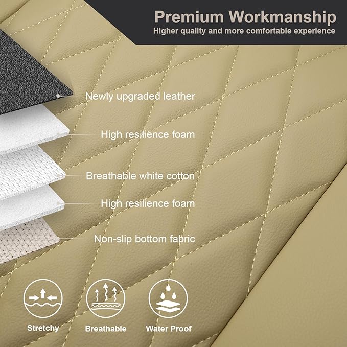 GIANT PANDA Bottom Seat Cover for Trucks&SUV, Front PU Leather Driver Seat Protector Fit for Chevy,Ram,Toyota,GMC,Ford F150 F-Series (Beige-2PCS)