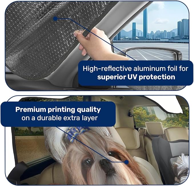 GENANY Cute Shih Tzu Dog Family Funny Windshield Sun Shade for Car SUV Truck (55x30 Inches), Sun Shade Windshield for Windows, Protector Blocks UV, Spring Car Decor